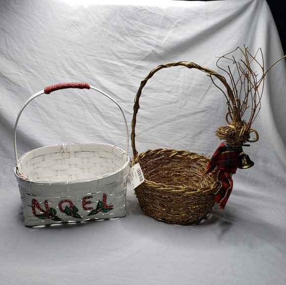 Two Wicker Holiday Christmas Wicker Baskets Letters Noel and Rustic Reindeer - Picture 1 of 14